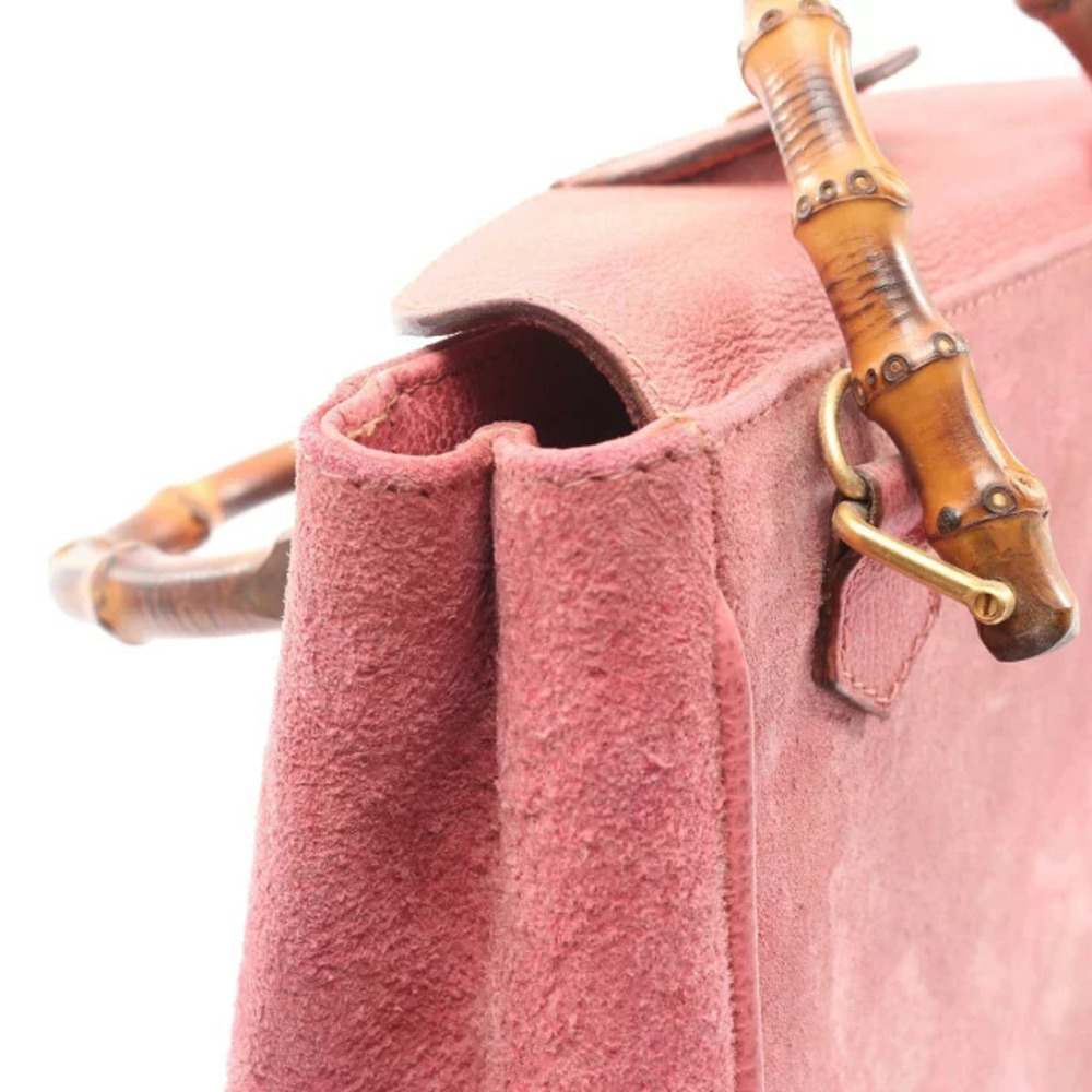 Gucci Bamboo Handbag Suede Leather Pink - Picture 6 of 8
